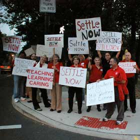 Teachers striking outside Teachers striking outside